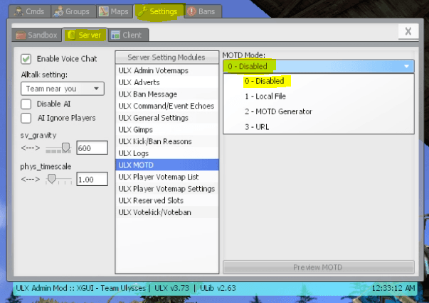 Menu ULX